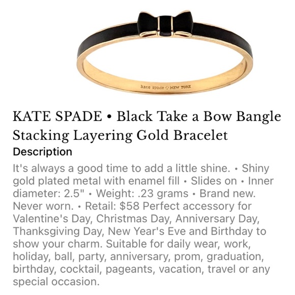 KATE SPADE Black Take A Bow Enamel Layering Stackable Bangle Bracelet - Picture 16 of 16